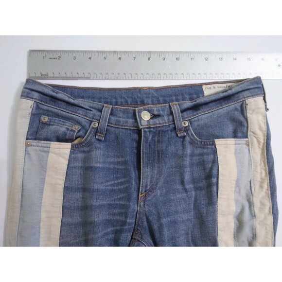 Rag Bone Women's 27 Skinny Relay Racer Jeans Blue Side Striped Ankle Zip - Picture 11 of 12